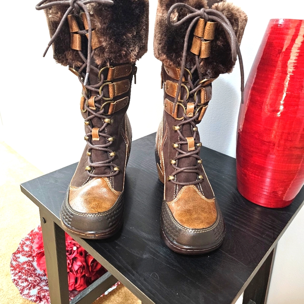 JAMBU JBU Adventure Designs Vegan Brown & Fur Zip Up Boots Women's Size 9M
